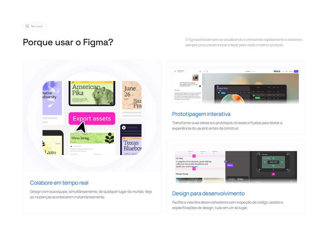 Layout de uma seção de benefícios com ícones e texto