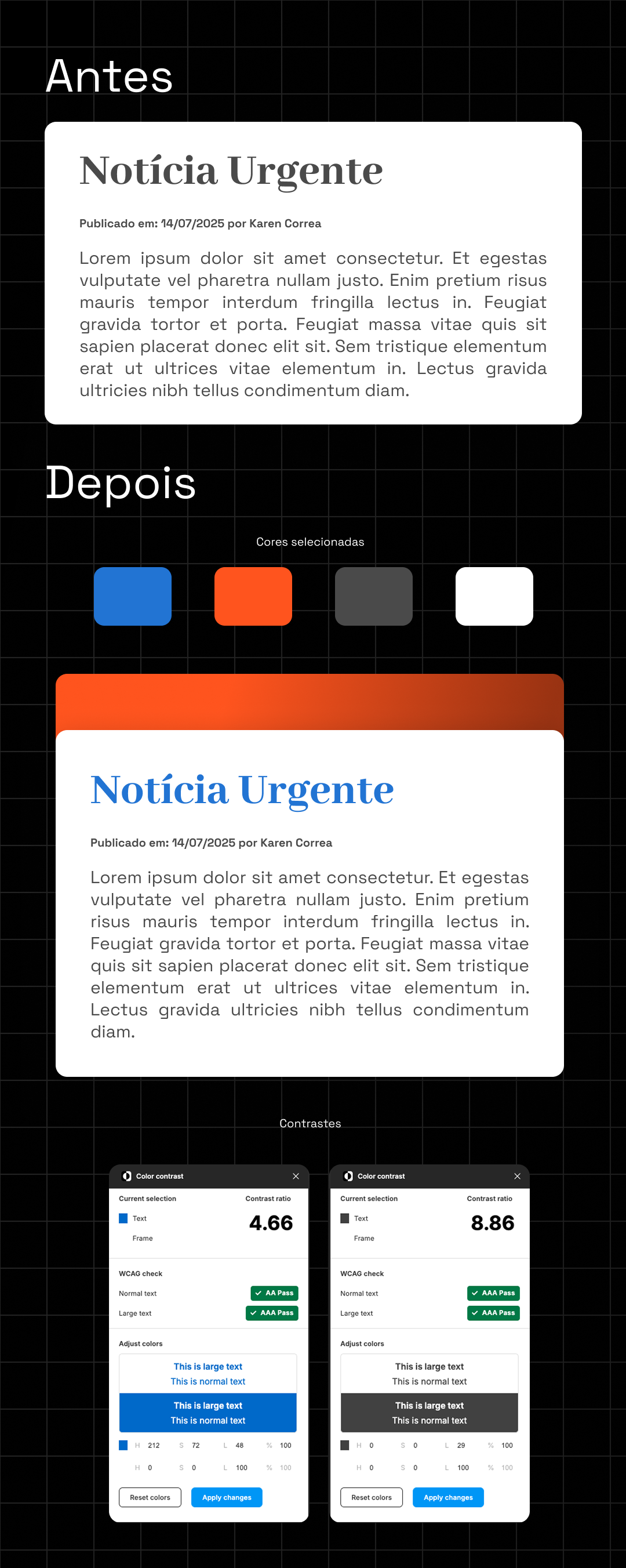 Exemplo de card de notícia com boa hierarquia tipográfica