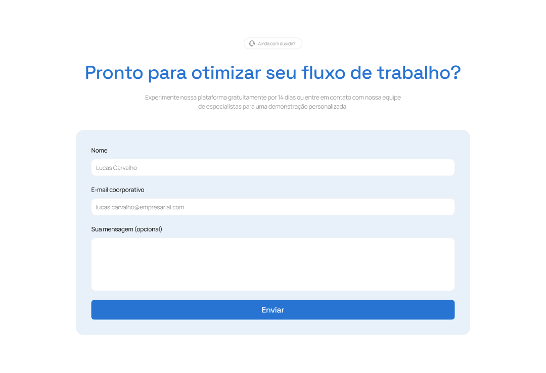 Layout de uma seção de formulário de contato